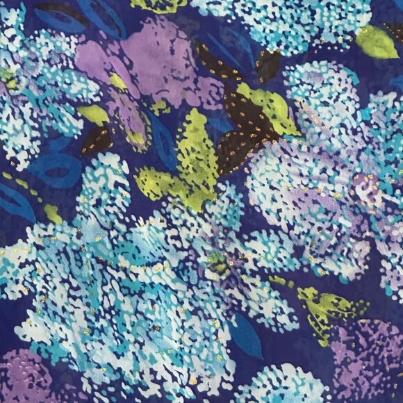 Susan Graver Style size L semi sheer blue floral pin tuck long sleeve button top - Picture 4 of 7